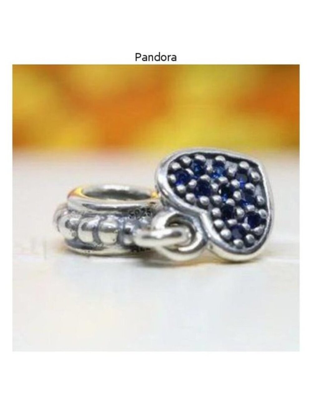 Pandora Blue CZ Heart Dangle Charm
